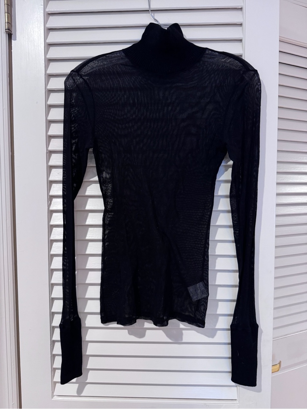 Enza Costa mesh cuffed turtleneck in black